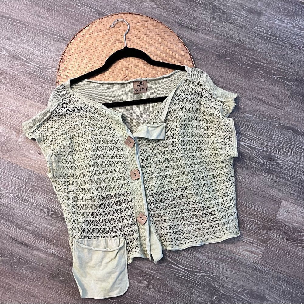 Steel pony lagenlook art‎ to wear green knit cropped cardigan